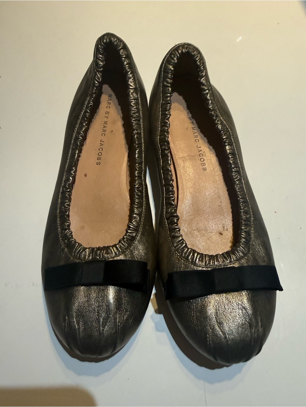 Marc by Marc Jacobs Metallic Pewter Ballet Flats with Black Bow